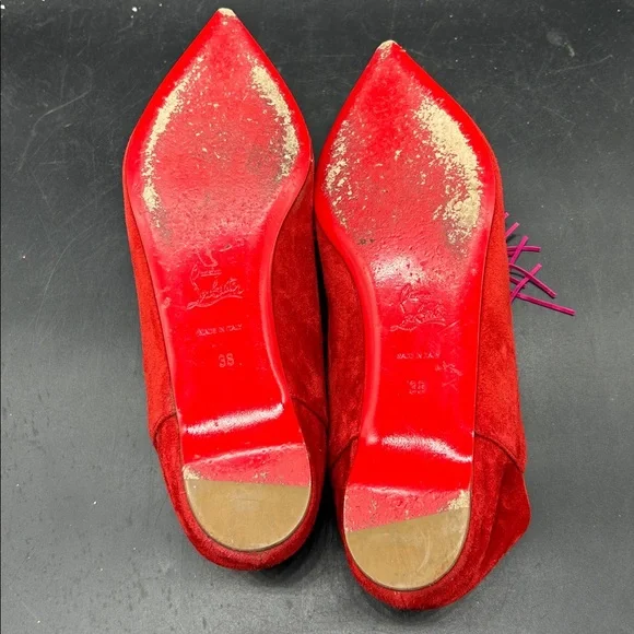 Christian Louboutin Red Suede Flats with Pink Tassels - Picture 7 of 9